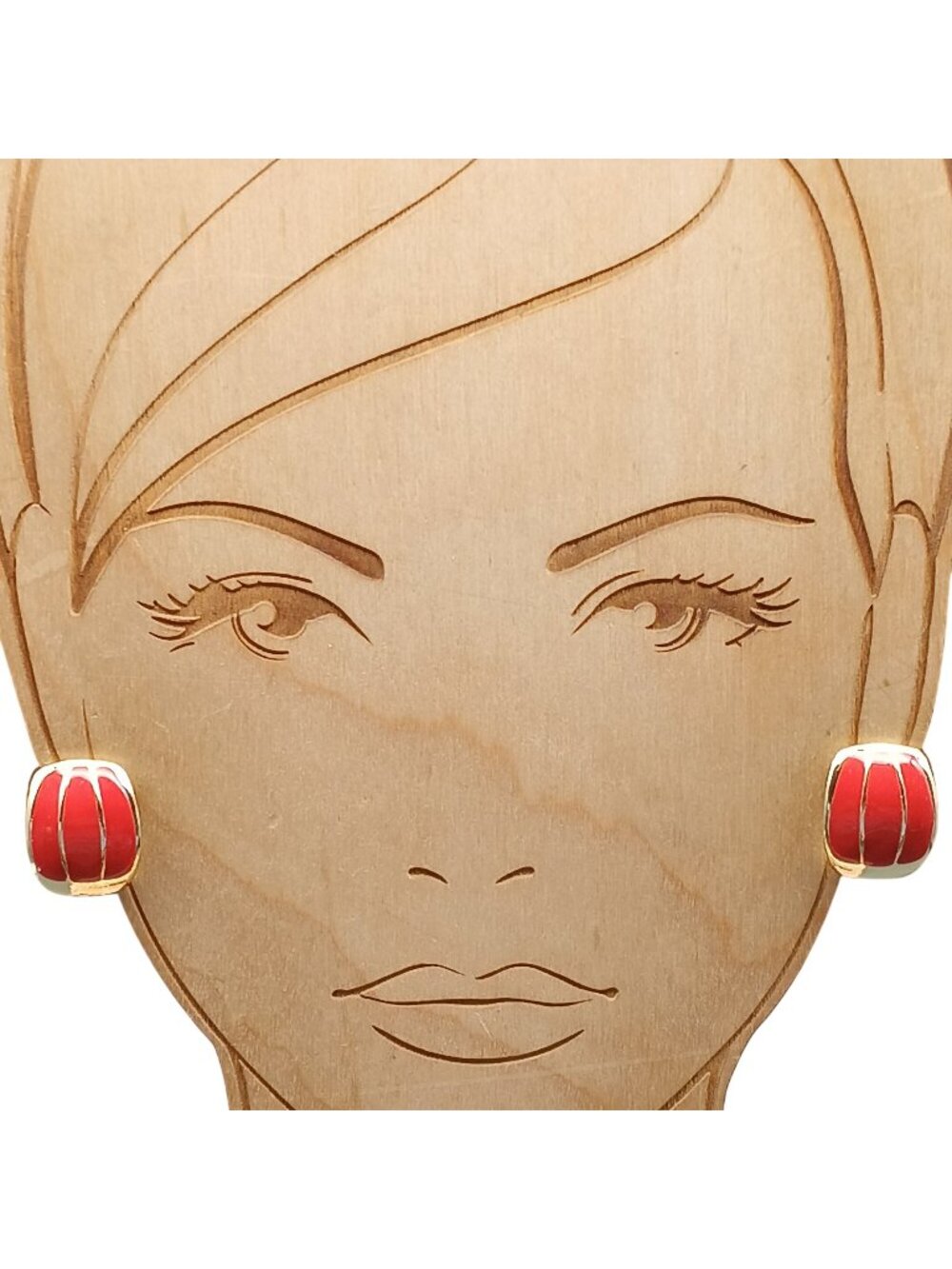 Vintage Red & Gold-Tone Clip-On Earrings Retro Enamel Striped Design